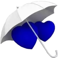 two blue hearts are under a white umbrella on a white background .