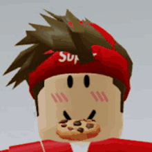 a cartoon character wearing a red headband that says supreme