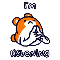 a cartoon of a bear with the words i 'm listening above it