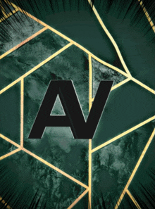 a black letter a is on a green and gold background