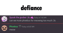 a screenshot of a discord conversation with the name defiance