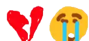 a broken heart next to a crying face with tears coming out of it .