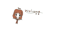 a drawing of a girl with the word welcome written below it