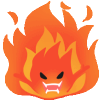 a cartoon illustration of a fire with an angry face and fangs