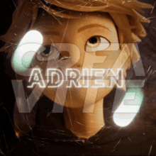 a cartoon character with the name adrien written on it