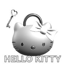 a hello kitty padlock with a key in the shape of a heart