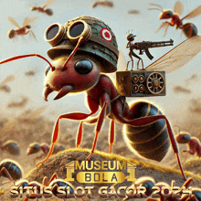 an advertisement for situs slot gacor with an ant wearing a helmet and goggles