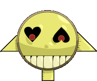 a cartoon drawing of a yellow circle with hearts in its eyes