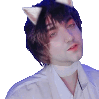 a man with cat ears on his head and a white shirt