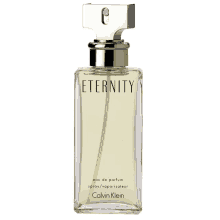 a bottle of eternity perfume by calvin klein on a white background