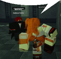 a video game character named iwakura tokita is talking to a group of people