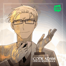 a poster for the code adam official soundtrack features a man in a suit and tie