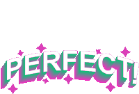 the word perfect is written in purple and green letters