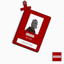 a red badge with a picture of a dog and the words doberra # 4306 verified