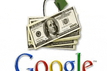 a google logo with a bunch of money on top of it