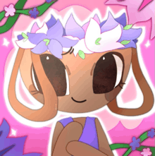 a drawing of a girl with purple flowers on her hair