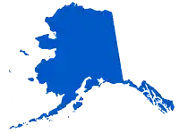 a blue map of alaska with the words sharing alaska written on it