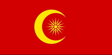 a red flag with a yellow crescent moon and star on it