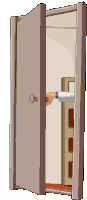 a pixel art drawing of a person 's hand opening a door