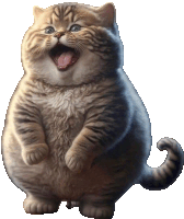 a fat cat with its mouth open and its tongue hanging out