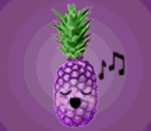 a pineapple with a face and music notes coming out of it 's mouth .