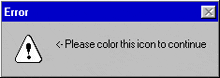 an error message that says please color this icon to continue on it