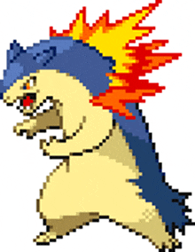 a pixel art drawing of a pokemon with a fire tail