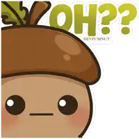 a cartoon acorn with a question mark above it