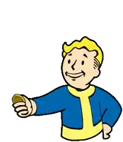 a cartoon character is giving a thumbs up and throwing a coin