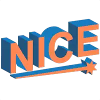 the word nice is written in blue and orange