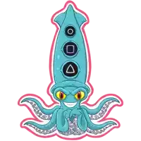 a cartoon illustration of a squid with three circles on its head