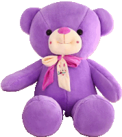 a purple teddy bear with a bunny embroidered on it