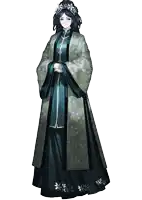 a pixel art of a woman in a black dress holding a large fireball