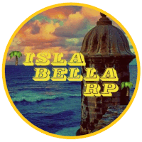 island bella rp is written on a circle with a tower in the foreground