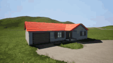 a house with a red tile roof and a garage