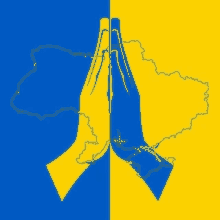 a blue and yellow flag with a map of ukraine on it