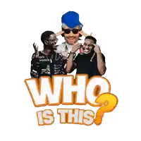 a sign that says " who is this " with a man in a blue hat