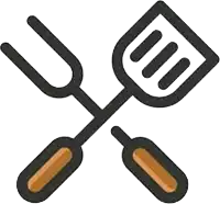 a spatula and fork are crossed over each other .