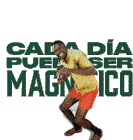 a man is holding a bottle in front of a sign that says cad dia ser magnifico