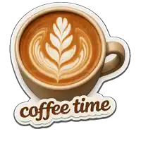 a sticker of a cup of coffee with the words coffee time below it