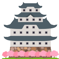 an illustration of a castle with cherry blossoms in the foreground