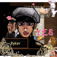 a cartoon character with the name ryker on the screen