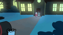 a cartoon drawing of a house with a bottle in front of it that says ' coca cola ' on it