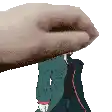 a hand is holding a person 's head in a pixel art style .