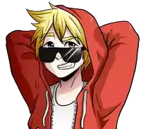 a cartoon character wearing sunglasses and a red hoodie