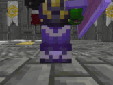 a minecraft character holding a purple shield