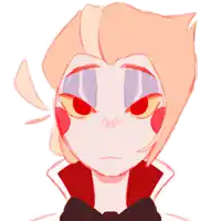 a drawing of a girl with red eyes and a bow tie