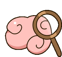 a magnifying glass is looking at a pink brain