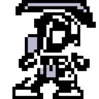 it looks like a pixel art of a person with a sword and a hat .