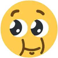 a yellow smiley face with big eyes and a slight smirk on its face